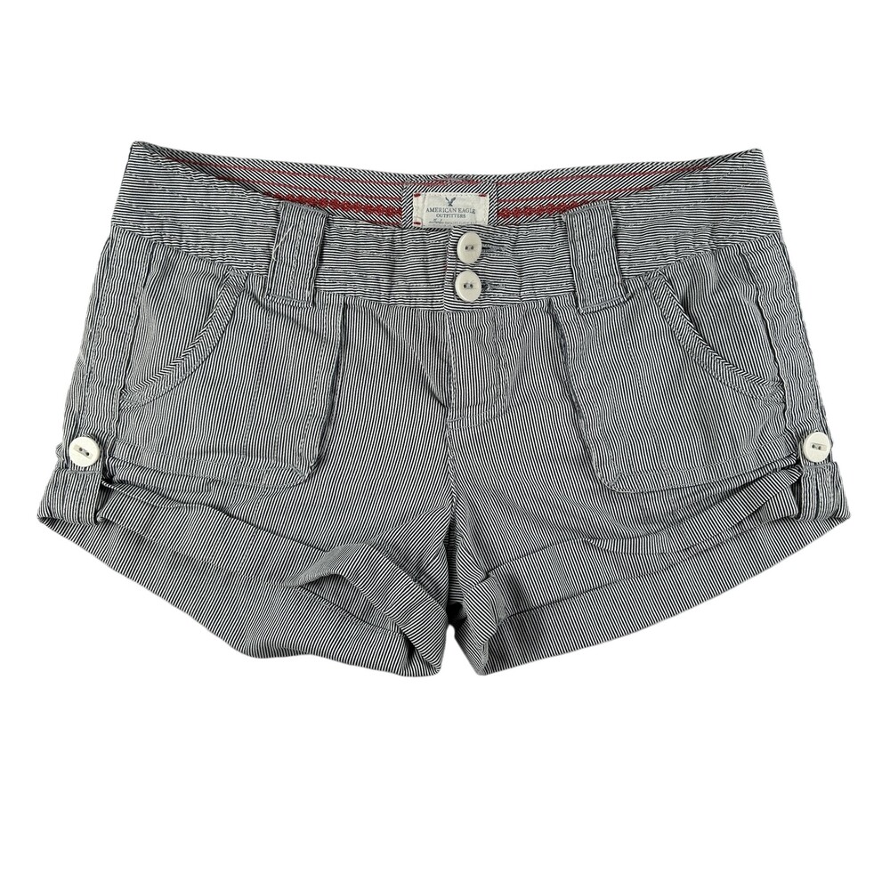 Vtg American Eagle Outfitters Shorts Womens 4 Low Rise Striped Twill Cuffed Y2K